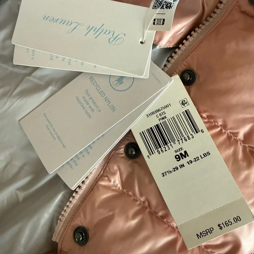 Ralph Lauren Girls' Pale Pink Hooded Puffer Jacket